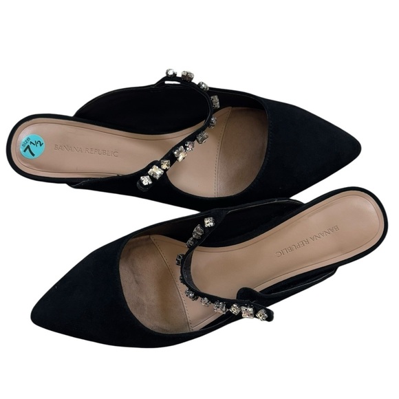 Banana Republic Embellished Strap Suede Mule pointed toe mirrored heel black 7.5 - Picture 1 of 14